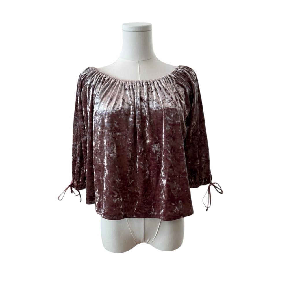 American Eagle Small Crushed Velvet Dusty Rose Pink Off Shoulder Cropped Top